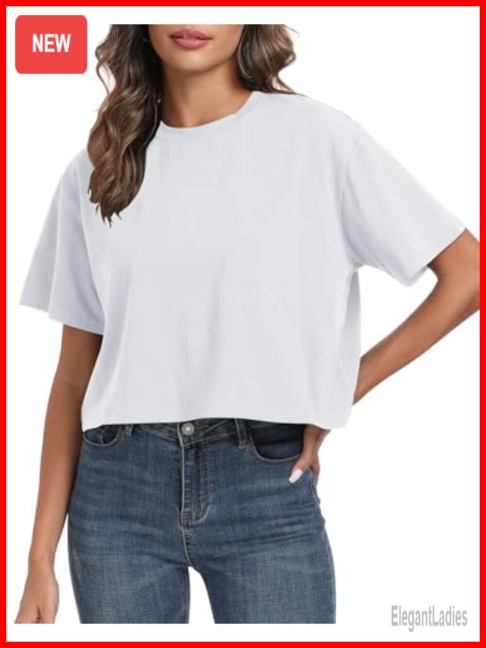 Oversized Cropped Workout T-Shirt Crew Neck Short Sleeve Cotton